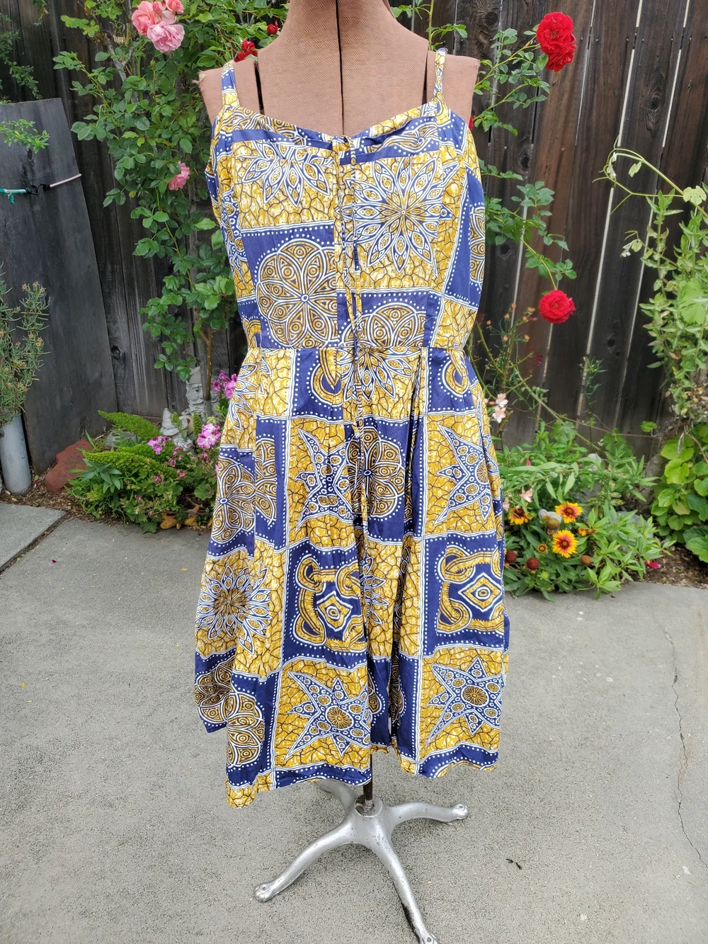 Trashy Diva Blue and Yellow Patterned Midi Dress - Picture 1 of 6